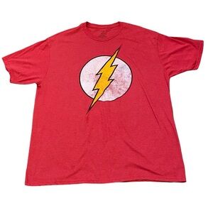 DC Comics The Flash Distressed Logo Lightning Bolt Red Tee Shirt Size 2XL EUC